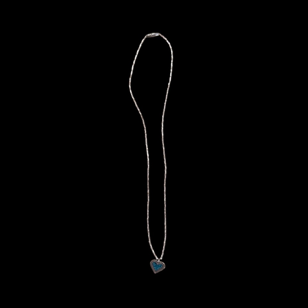 Beaded Sterling Necklace with Turquoise Inlay Heart Pendant